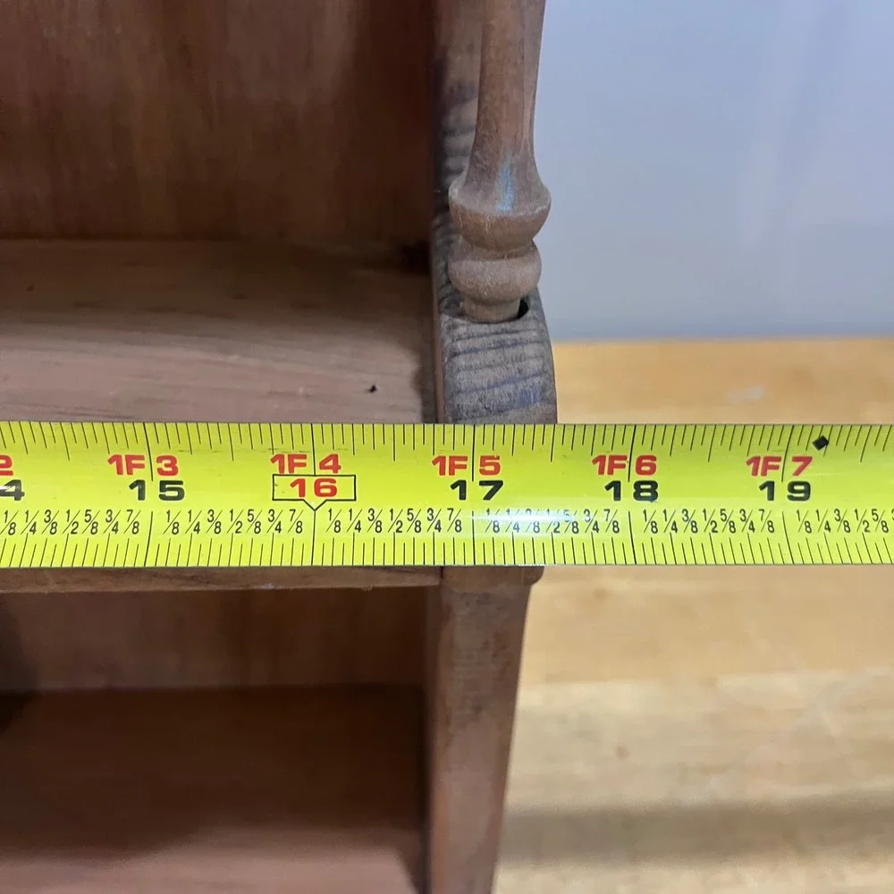 Vtg Rustic Wood Wall Shelf Spindle Detail Farmhouse Curio Spice‎ Rack Brown